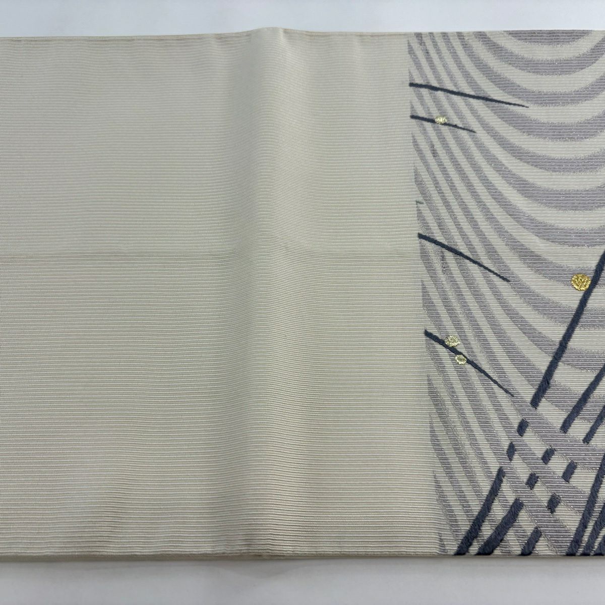 袋帶 秀品級 蕾 斜條 金絲 刺繡 奶油 六通 純蠶絲