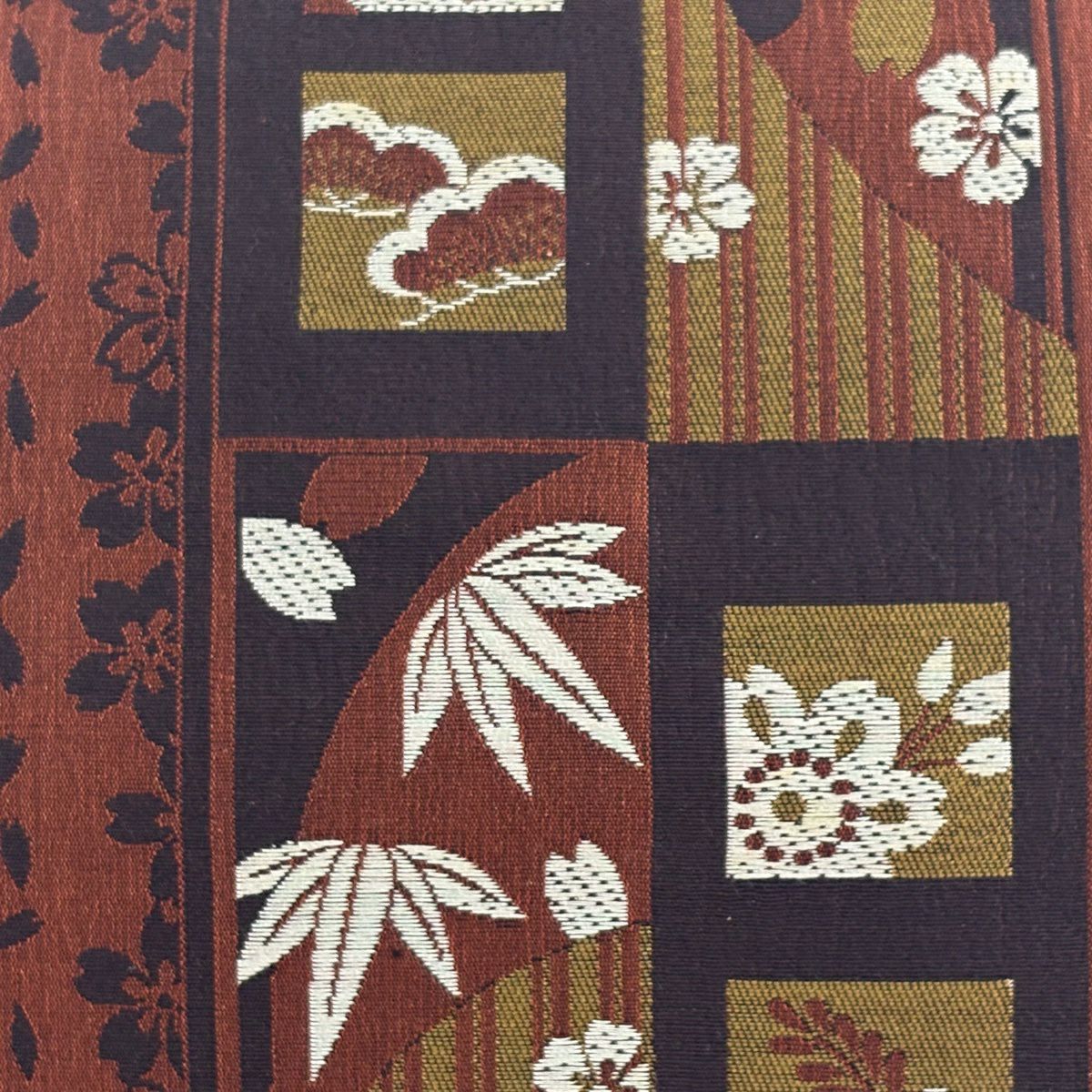 【美品】名古屋帶 秀品級 松樹竹子梅花 櫻花 茶 純蠶絲