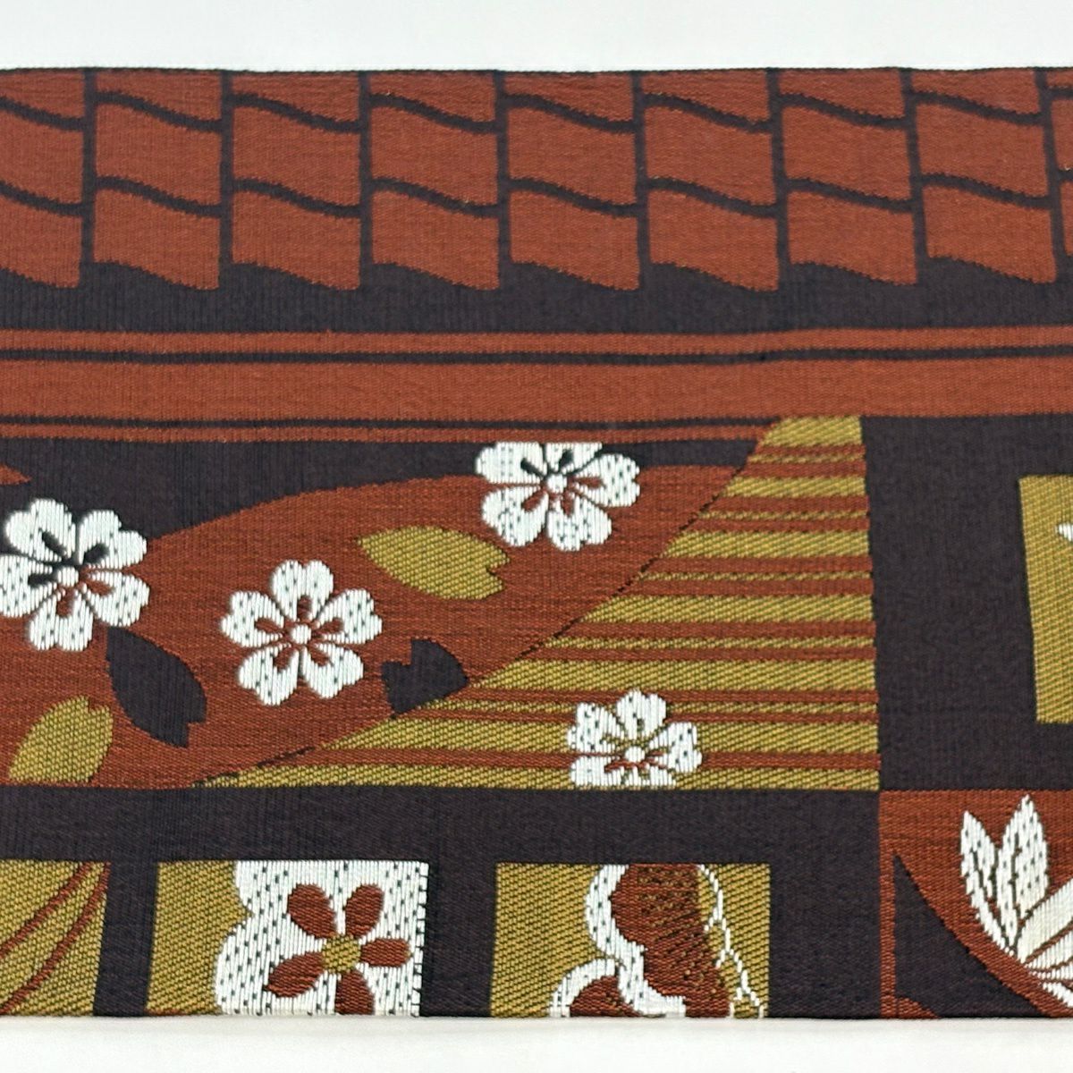 【美品】名古屋帶 秀品級 松樹竹子梅花 櫻花 茶 純蠶絲