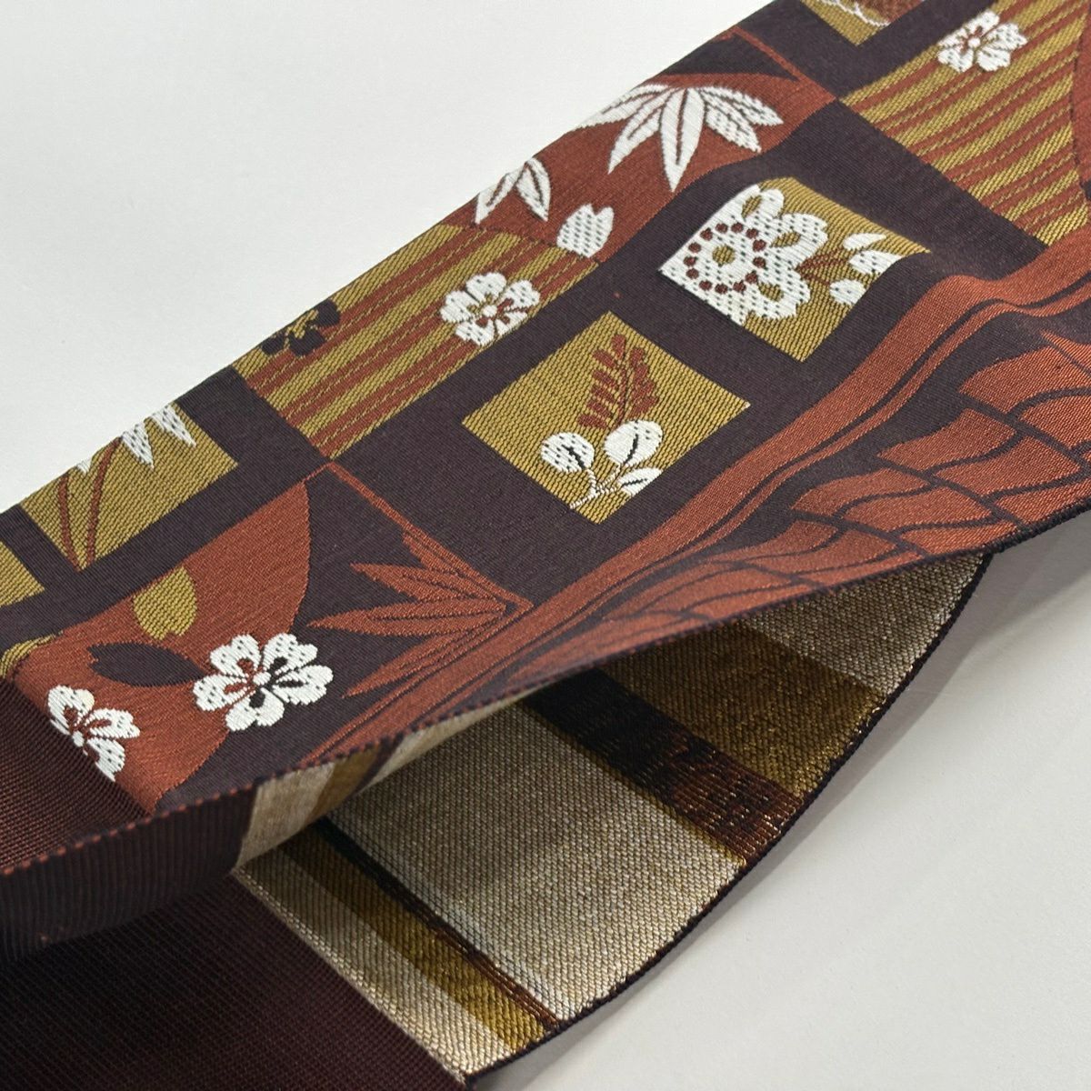 【美品】名古屋帶 秀品級 松樹竹子梅花 櫻花 茶 純蠶絲