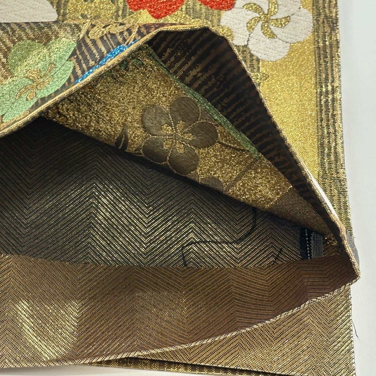 【美品】 袋帶 秀品級 櫻花 梅花花 金金箔 金色 六通 純蠶絲