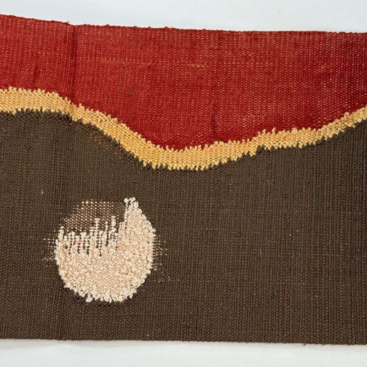 【美品】 名古屋帶 優品級 紬織織 幾何圖案 刺繡 焦茶 純蠶絲