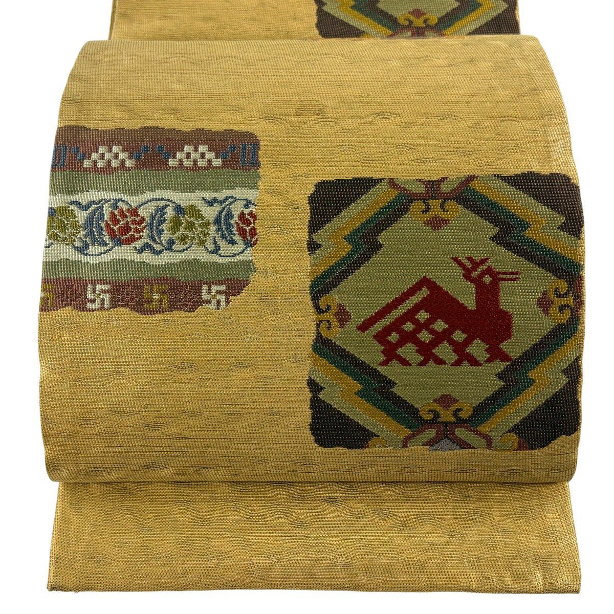 【美品】 袋帶 秀品級 有栖川 荒磯 金絲 金金箔 金 六通 純蠶絲