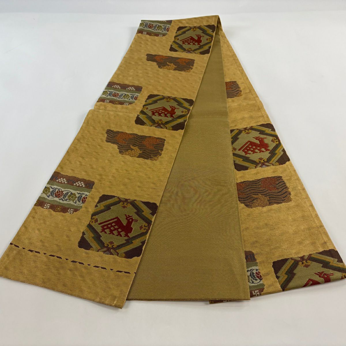 【美品】 袋帶 秀品級 有栖川 荒磯 金絲 金金箔 金 六通 純蠶絲