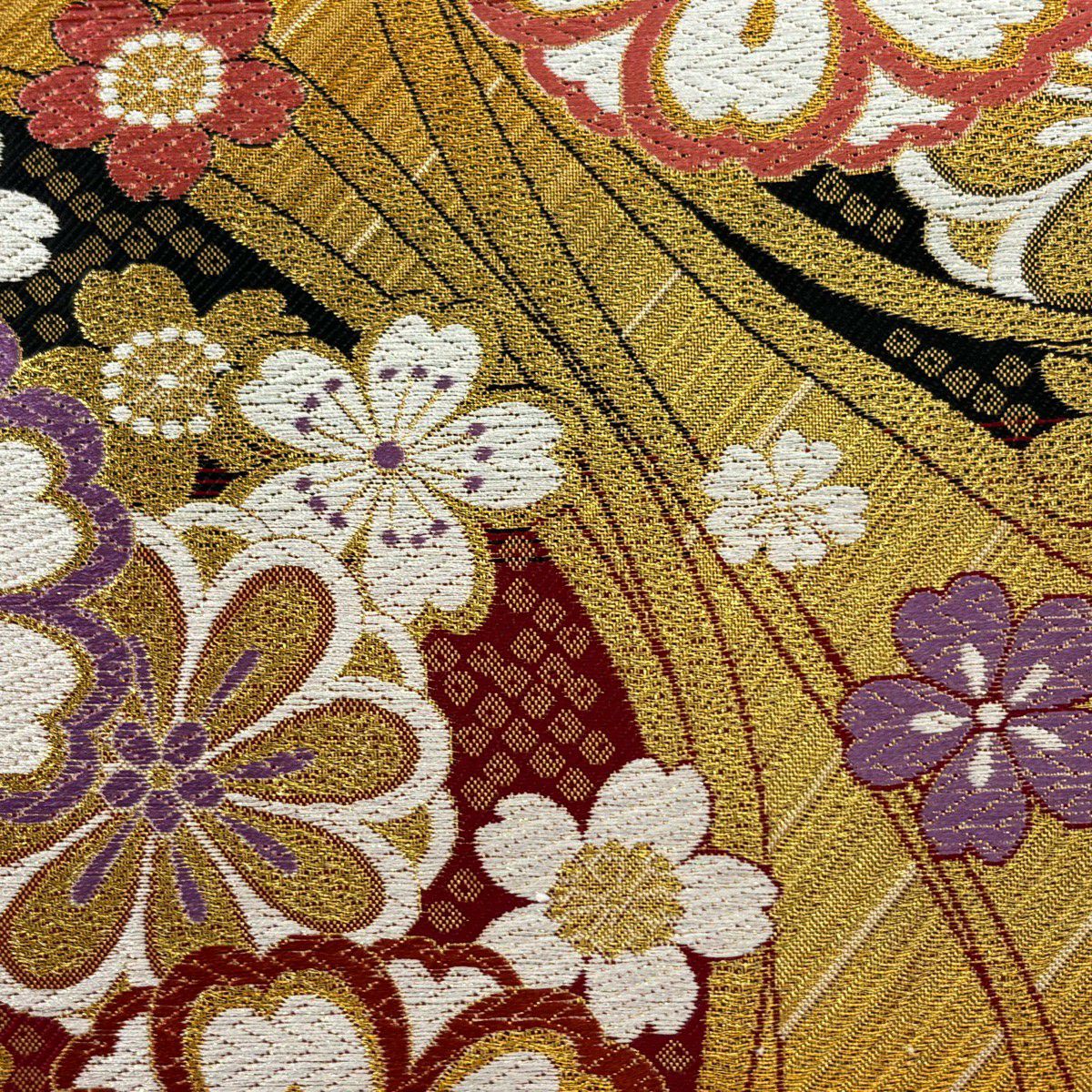 【美品】 袋帶 秀品級 櫻花 斜紋 唐織 金金箔 金色 六通 純蠶絲