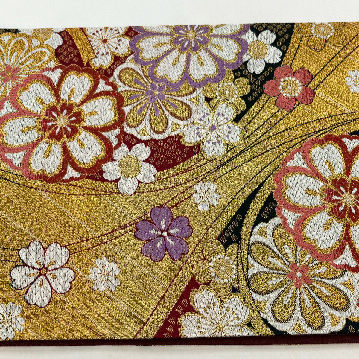 【美品】 袋帶 秀品級 櫻花 斜紋 唐織 金金箔 金色 六通 純蠶絲