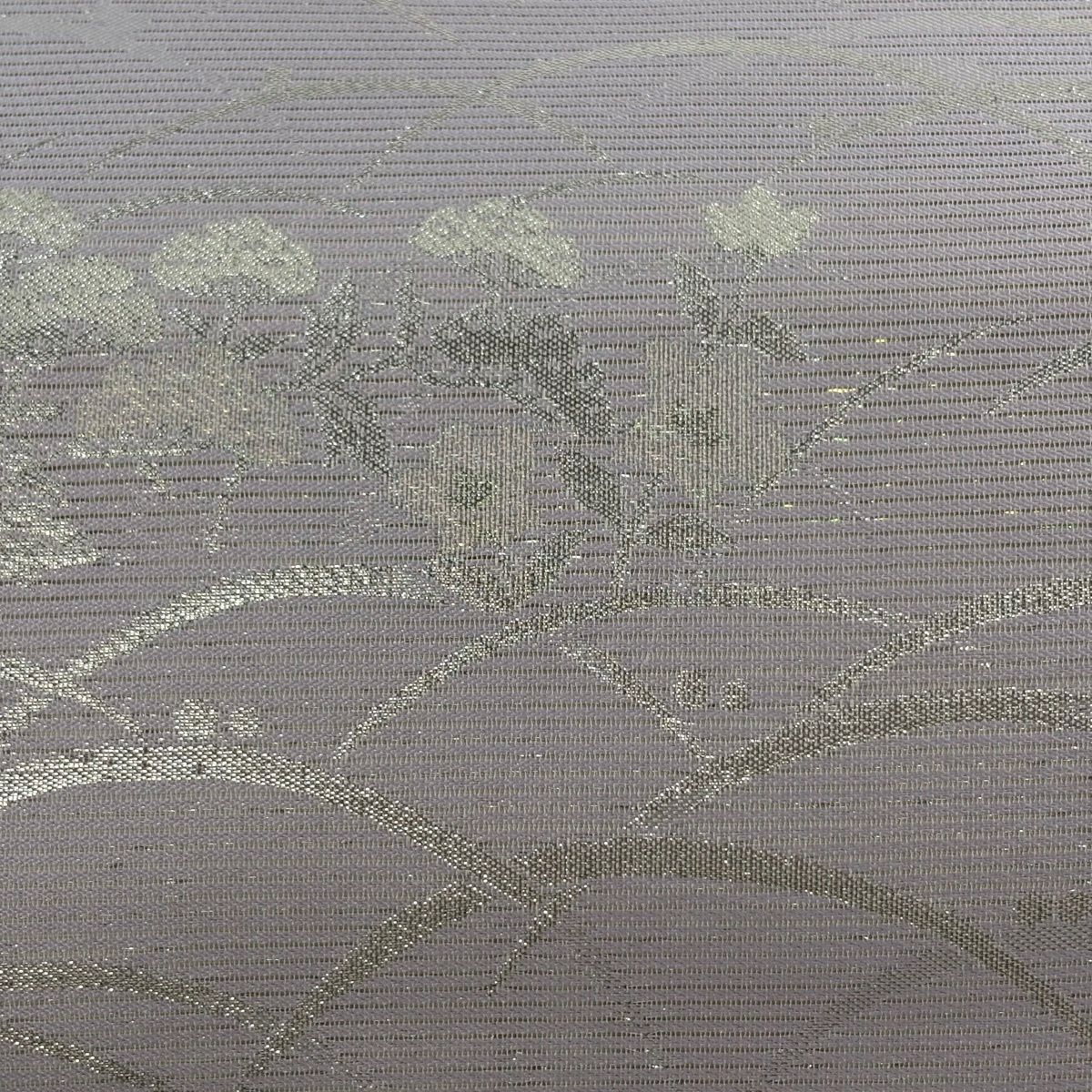 【美品】 袋帶 秀品級 夏帶 絽 秋草 芝 金金箔 灰紫 六通 純蠶絲