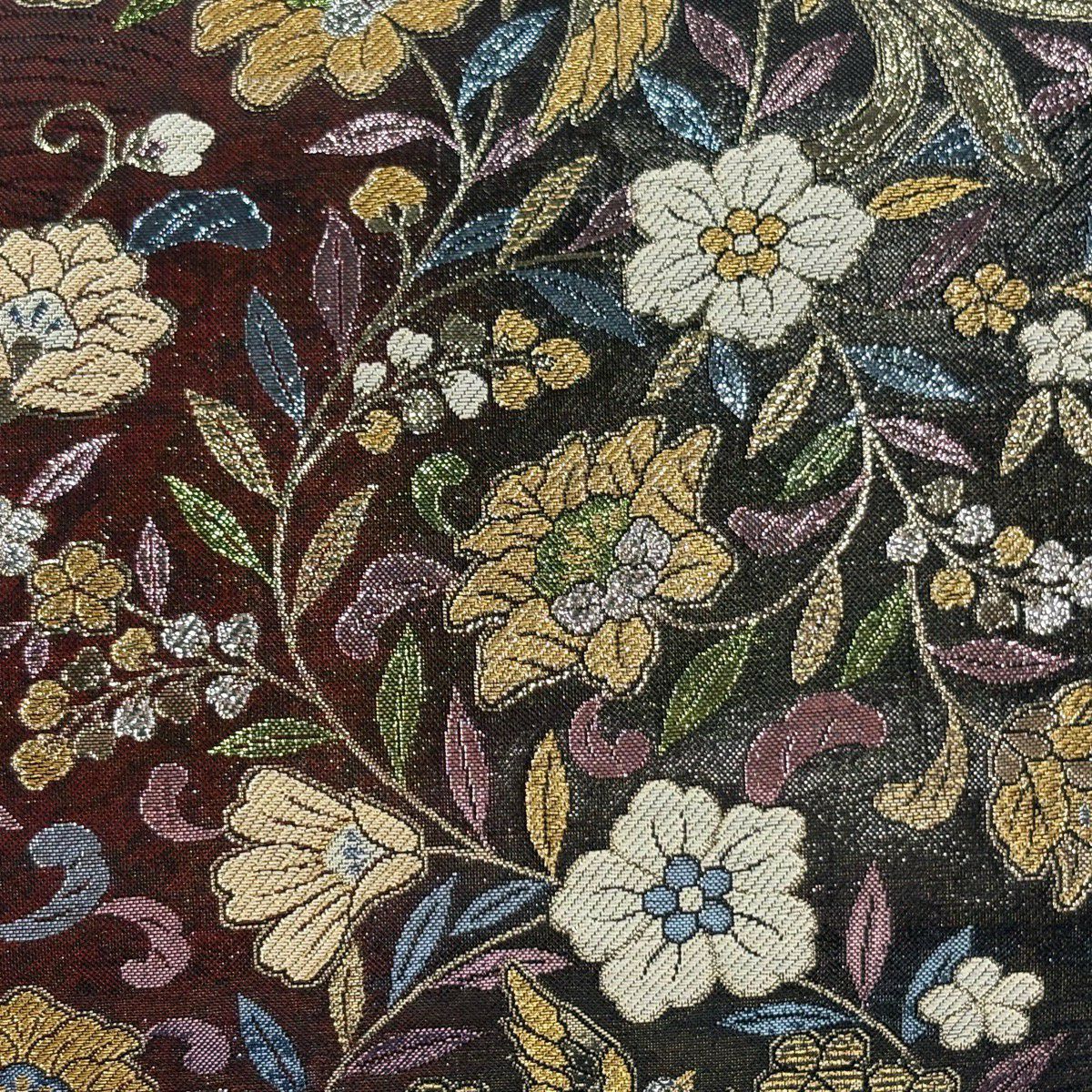 【美品】 袋帶 秀品級 花鳥 波 金金箔 唐織 黑 六通 純蠶絲