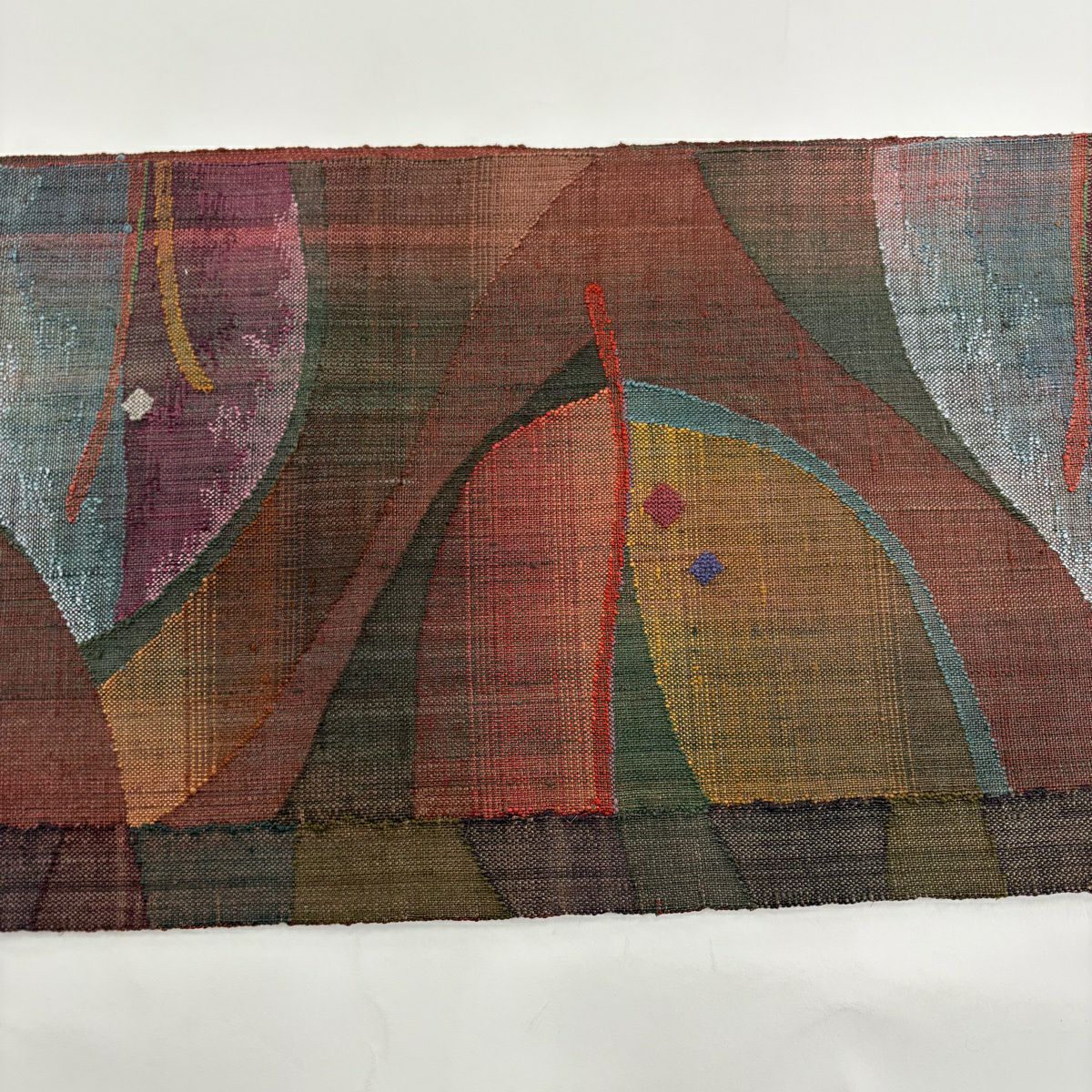 【美品】名古屋帶 秀品級 八寸名古屋帶 幾何圖案 紅紫 純蠶絲
