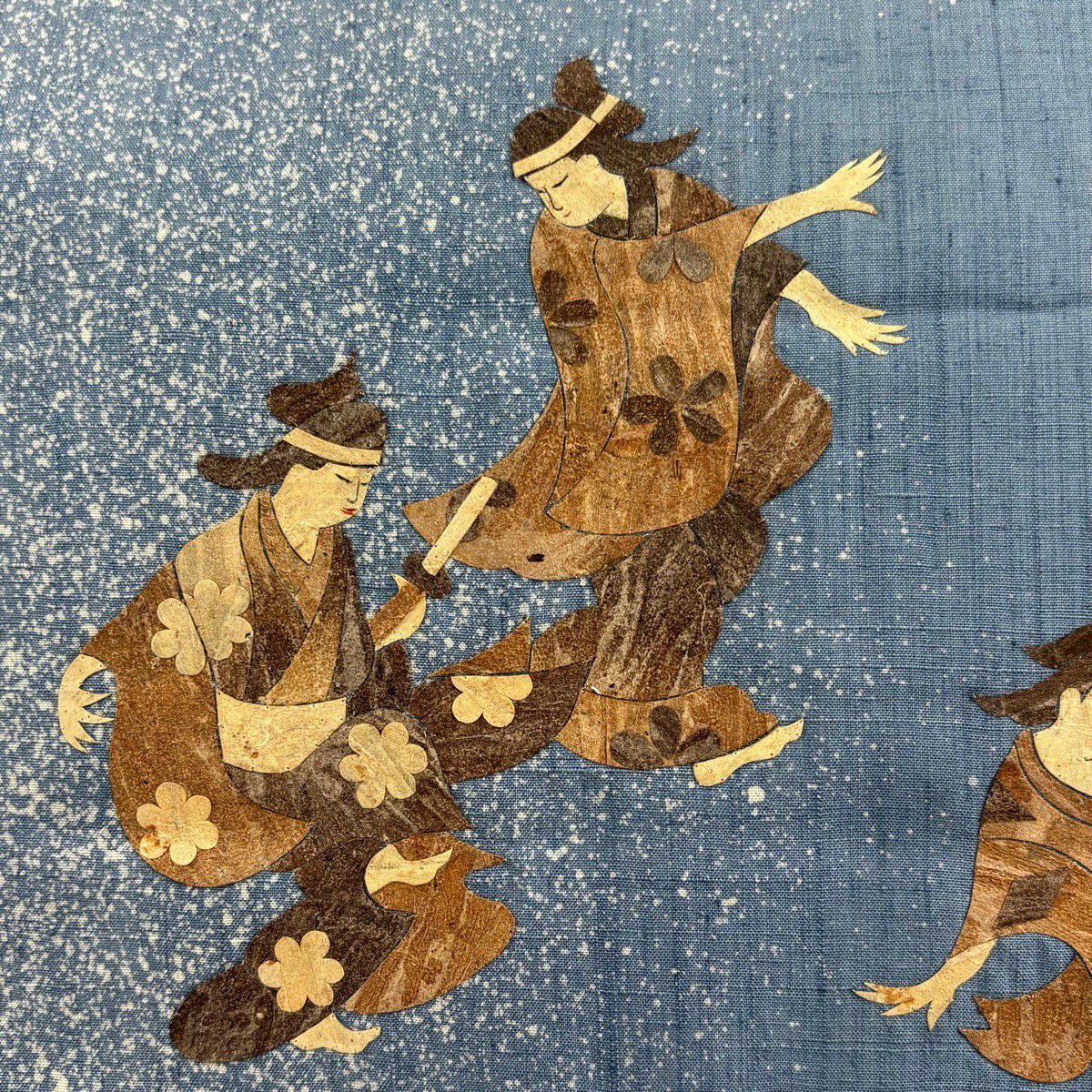 袋帶 秀品級 紬織織 人物 青灰 深藍色 お太鼓圖案 純蠶絲