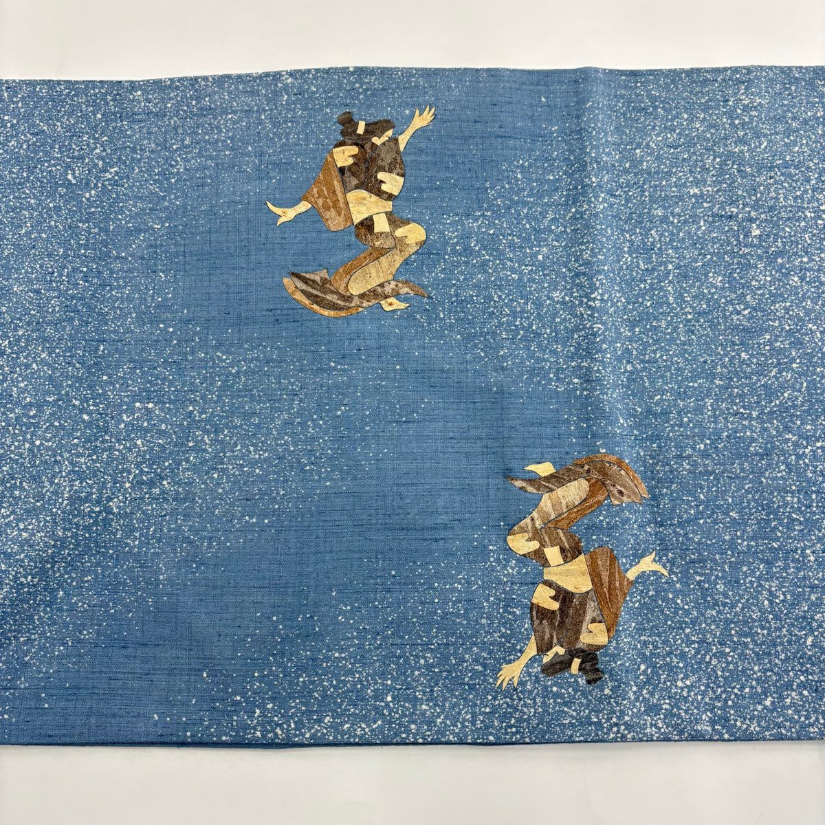 袋帶 秀品級 紬織織 人物 青灰 深藍色 お太鼓圖案 純蠶絲
