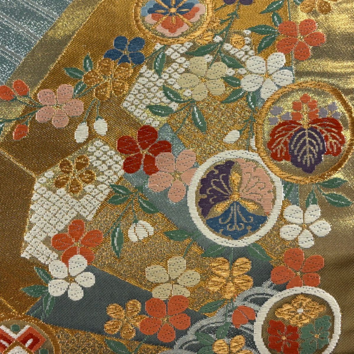 【美品】 袋帶 秀品級 關西仕立 蘭 鎌倉文 金絲 唐織 淺綠 六通 純蠶絲