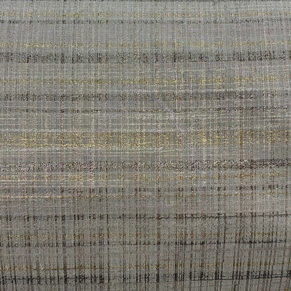 【美品】 袋帶 秀品級 格子 縞 金金箔 灰色 全通 純蠶絲