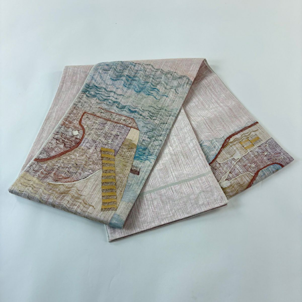 【美品】 袋帶 秀品級 幾何學 金銀彩 粉紅色 大鼓圖案 純蠶絲
