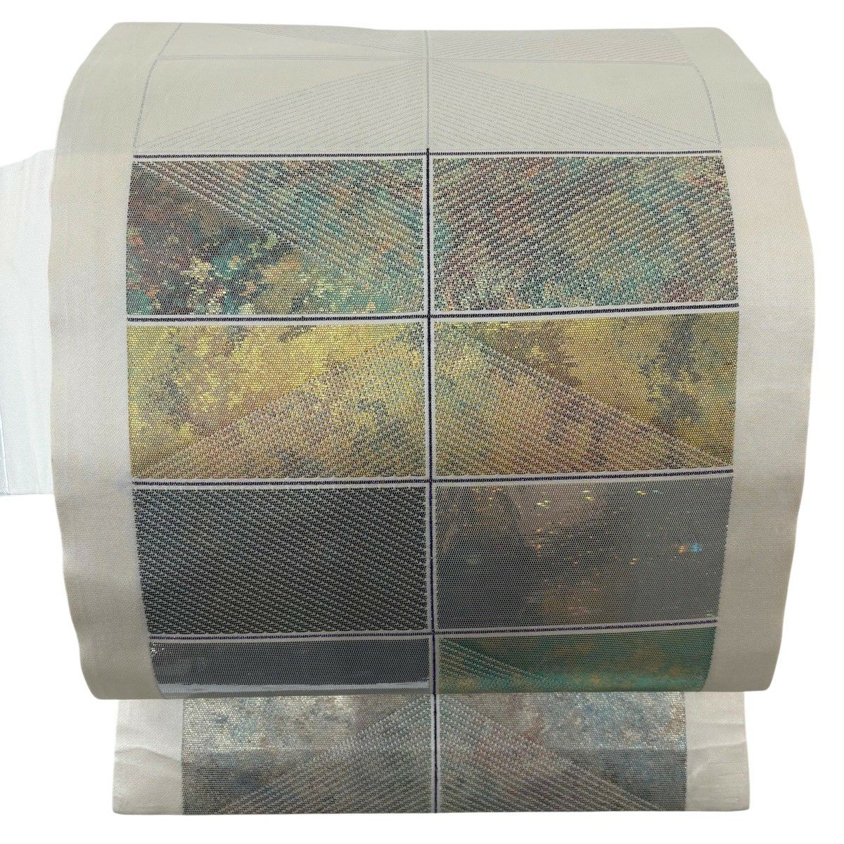 名古屋帶 秀品級 斜條 幾何圖案 金金箔 奶油色 純蠶絲