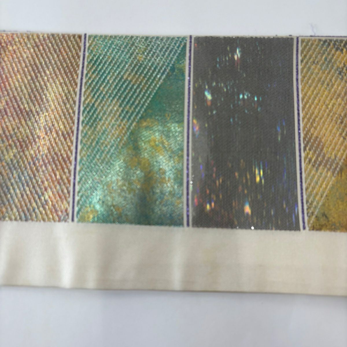 名古屋帶 秀品級 斜條 幾何圖案 金金箔 奶油色 純蠶絲