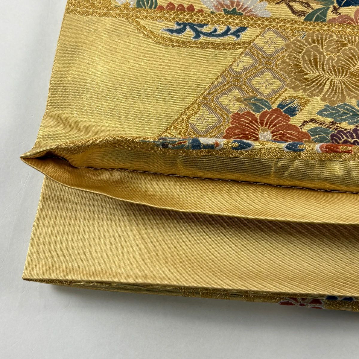 【美品】 袋帶 秀品級 鳳凰 菊花 唐織 金絲 金 六通 純蠶絲