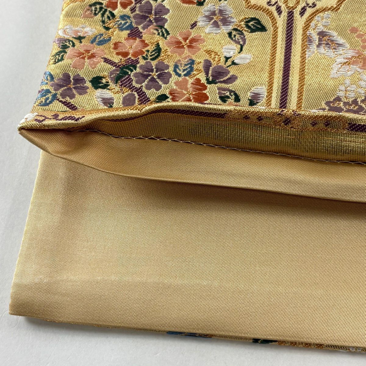 【美品】 袋帶 秀品級 格天井 花鳥 金絲 金金箔 金 お太鼓圖案 純蠶絲