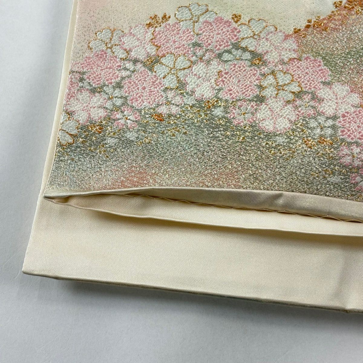 【美品】 袋帶 秀品級 關西仕立 山並 櫻花 金絲 金金箔 金色 六通 純蠶絲