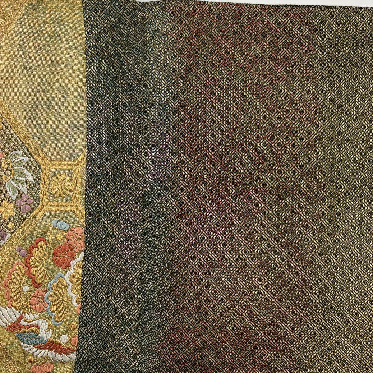 袋帶 秀品級 格天井 華紋 金絲 金金箔 金 六通 純蠶絲