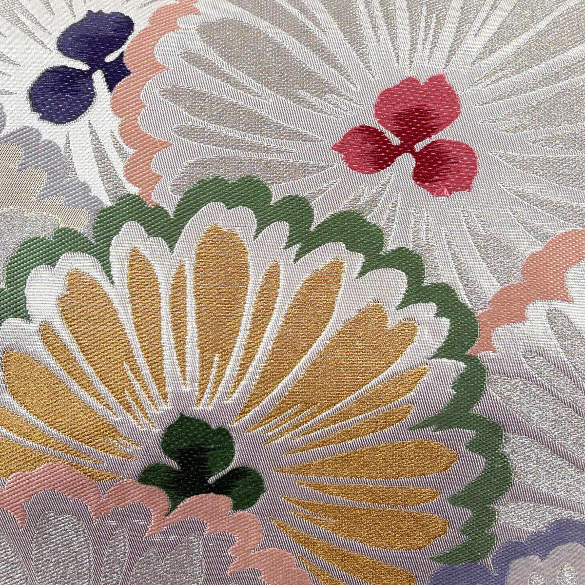 袋帶 秀品級 花紋 金銀絲 金金箔 銀 六通 純蠶絲
