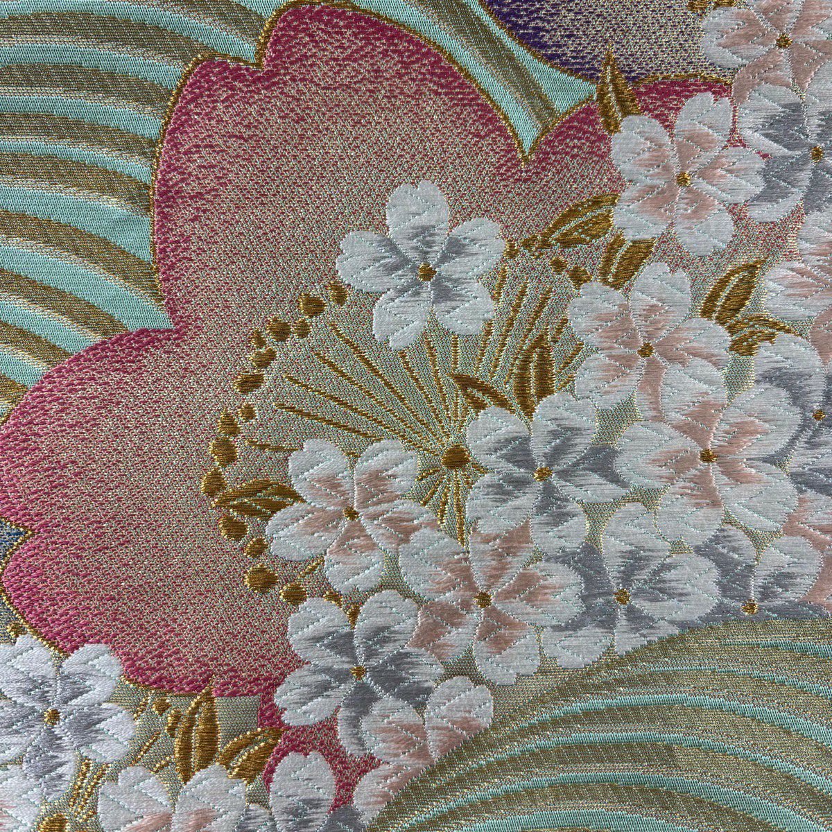 【美品】 袋帶 秀品級 櫻花 金絲 金金箔 淺綠 六通 純蠶絲