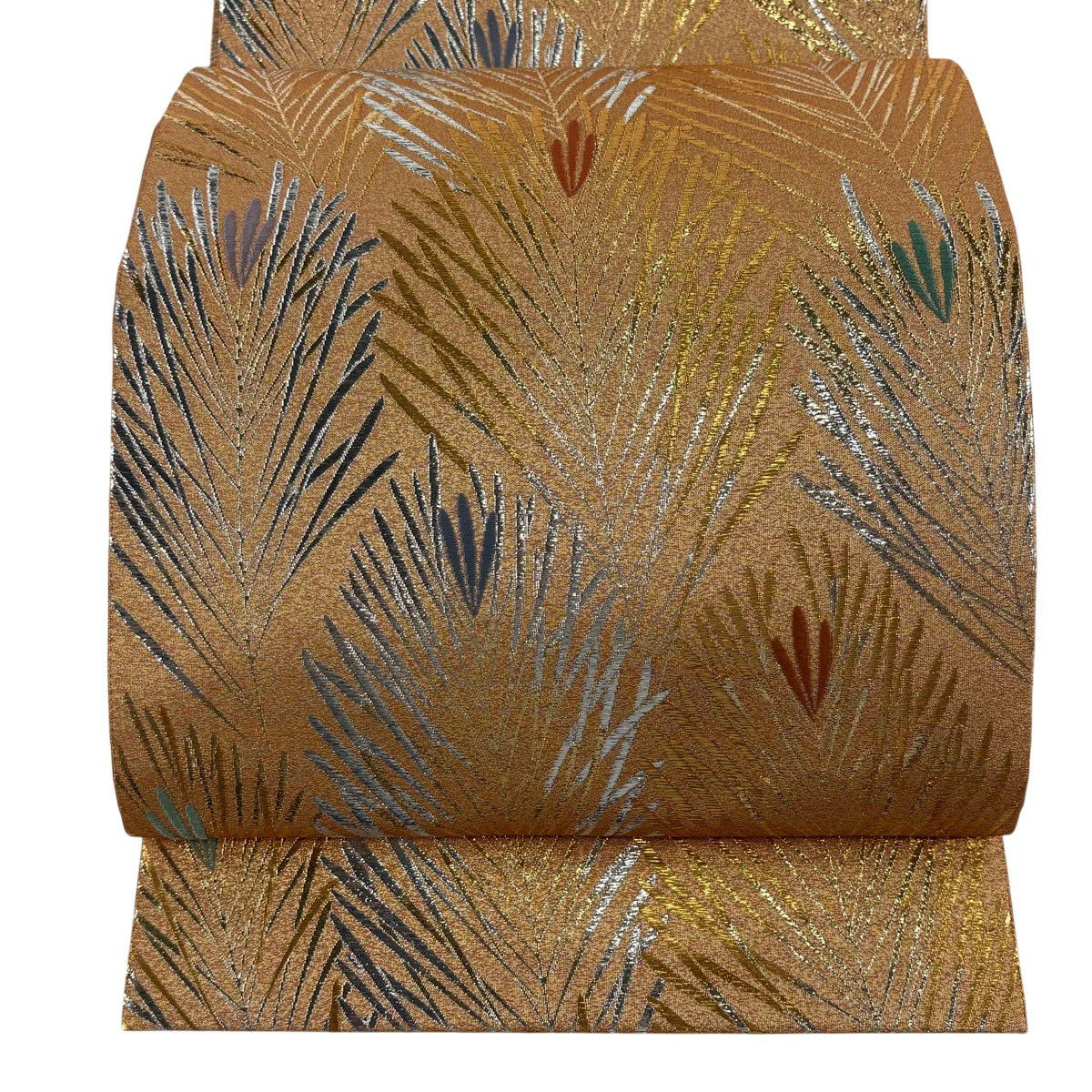 【美品】 袋帶 秀品級 若松樹 金金箔 橙色 六通 純蠶絲