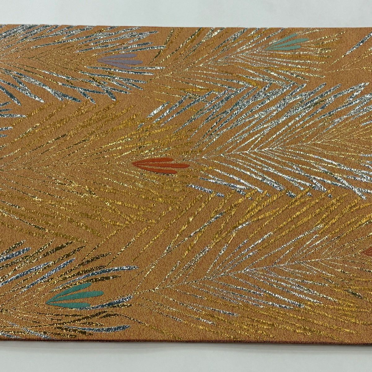 【美品】 袋帶 秀品級 若松樹 金金箔 橙色 六通 純蠶絲