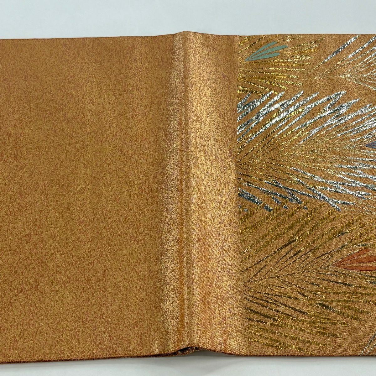 【美品】 袋帶 秀品級 若松樹 金金箔 橙色 六通 純蠶絲