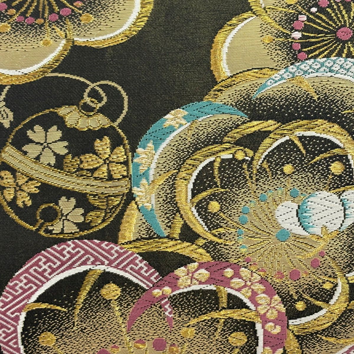 【美品】 袋帶 秀品級 梅花 鈴 金糸 金金箔 黑 六通 純蠶絲