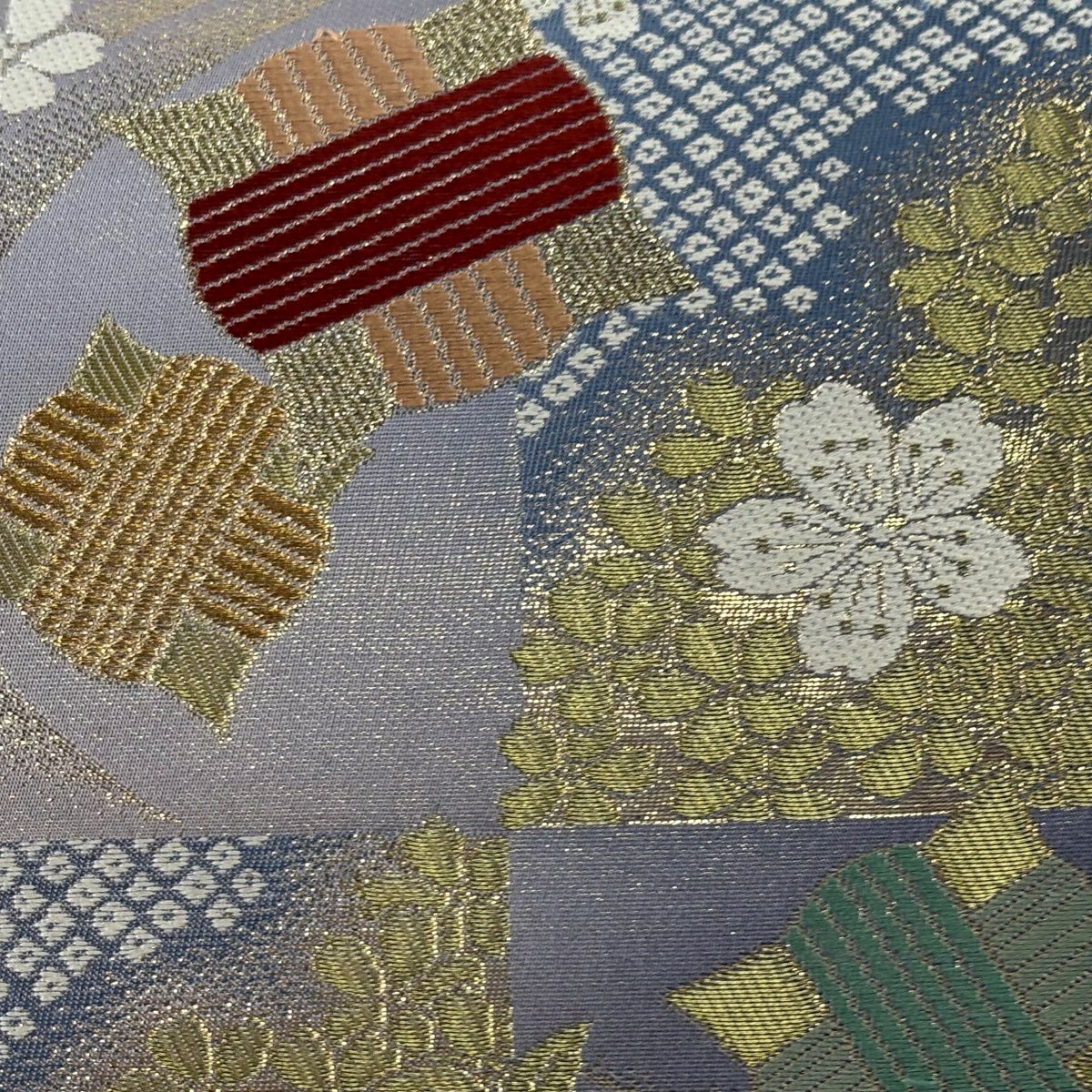 【美品】 袋帶 秀品級 線圈 櫻花 金金箔 金絲 青紫 六通 純蠶絲