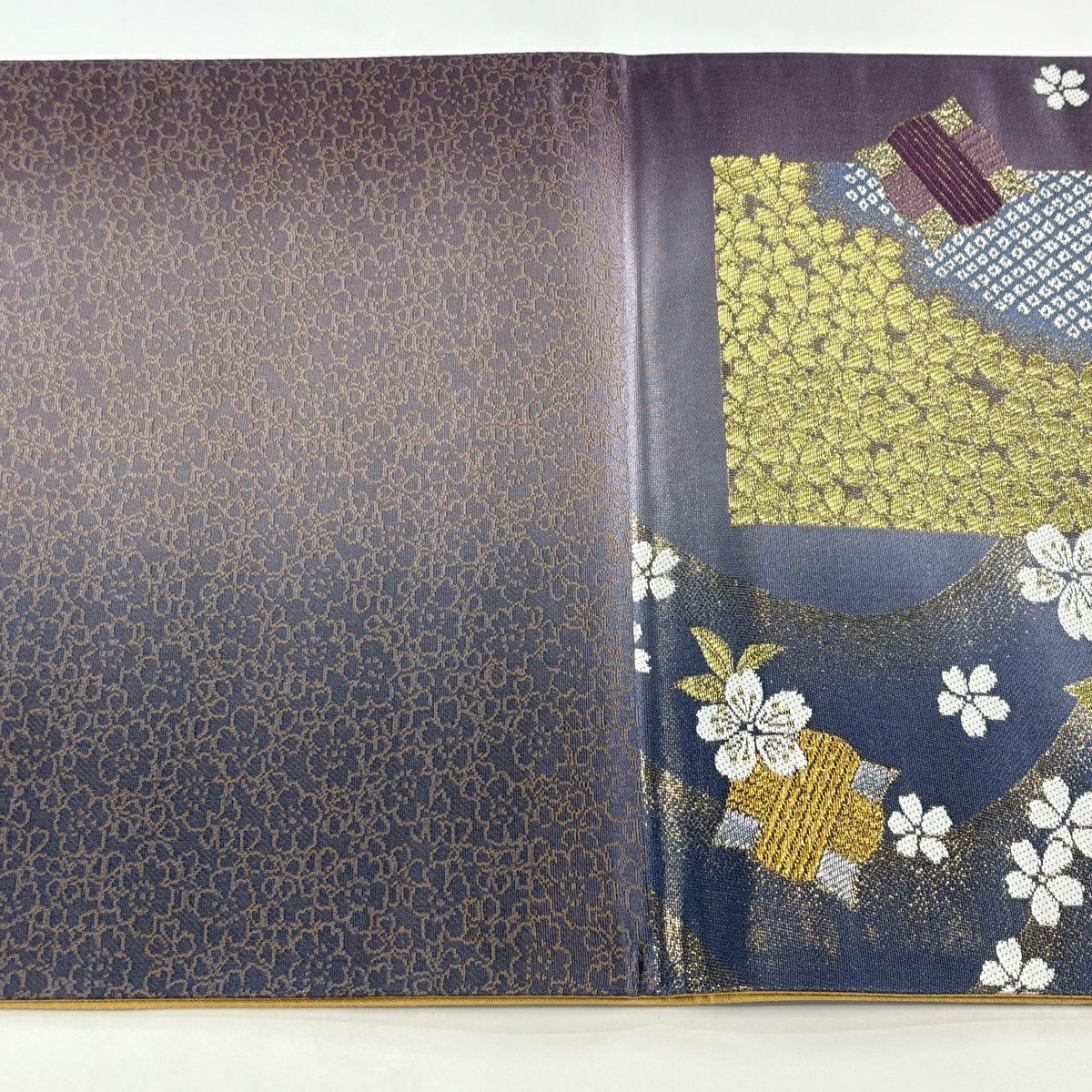 【美品】 袋帶 秀品級 線圈 櫻花 金金箔 金絲 青紫 六通 純蠶絲