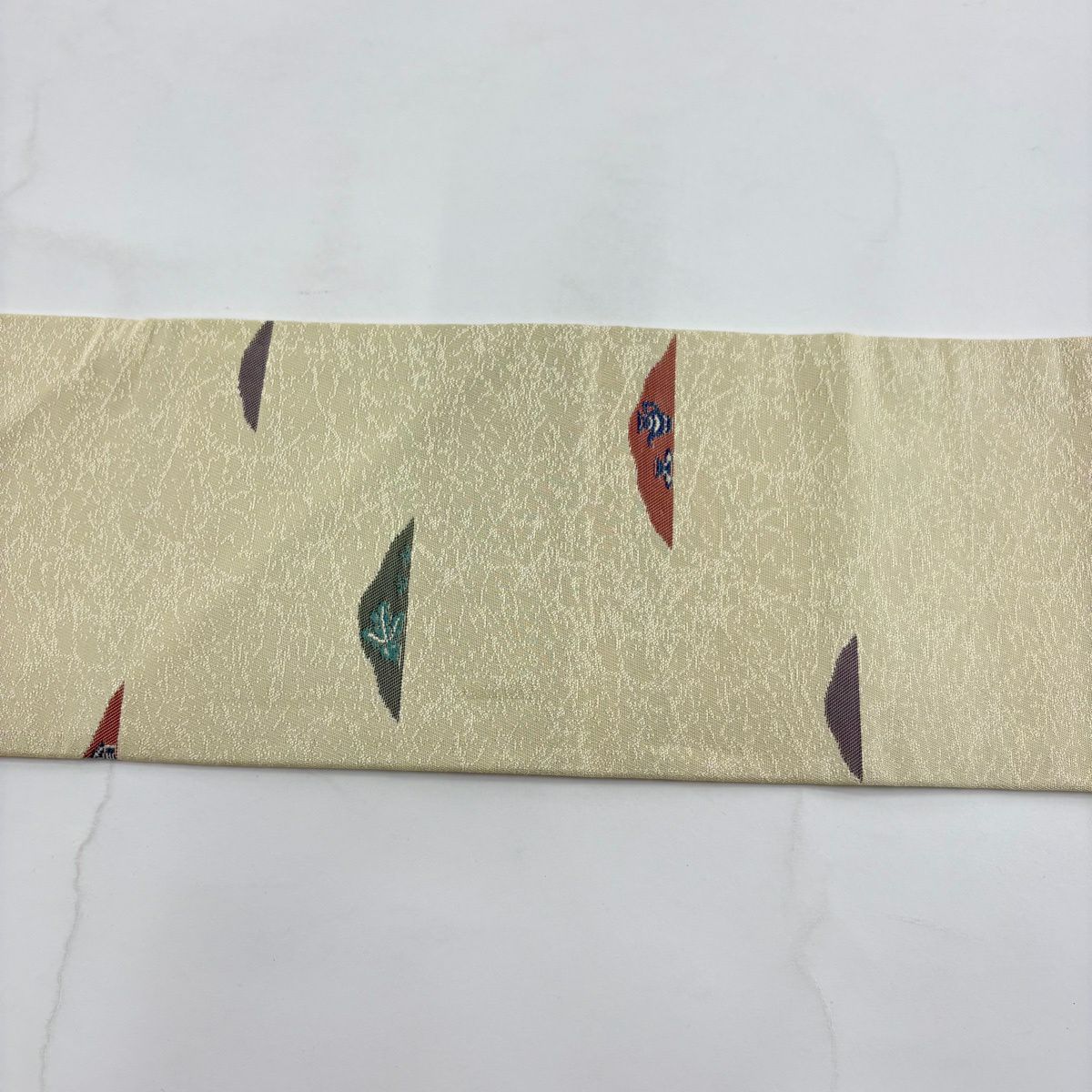 【美品】名古屋帶 秀品級 家屋 樹木 米色 純蠶絲