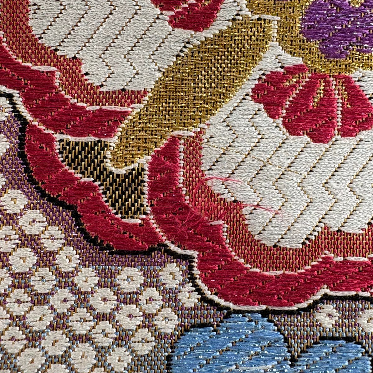 袋帶 秀品級 雪輪 樱花 唐織 金絲 黑 六通 純蠶絲