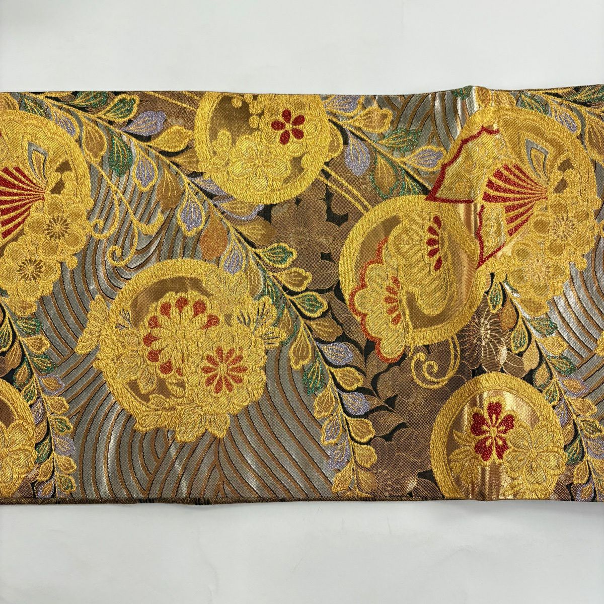 【美品】 袋帶 秀品級 鎌倉紋 蝶 金金箔 金絲 金 六通 純蠶絲