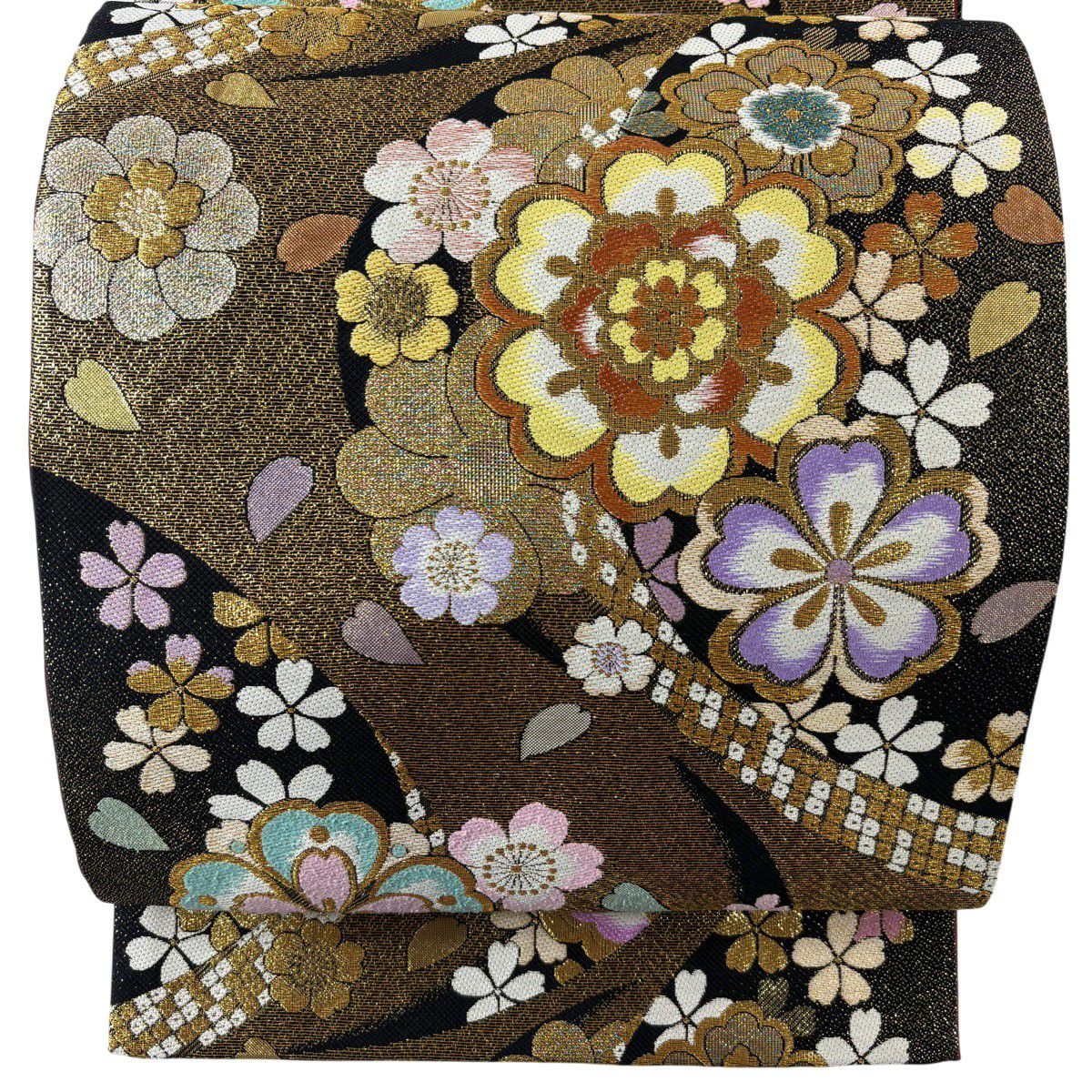 袋帶 秀品級 振袖禮服禮服用 櫻花花瓣 金金箔 金絲 金色 六通 純蠶絲