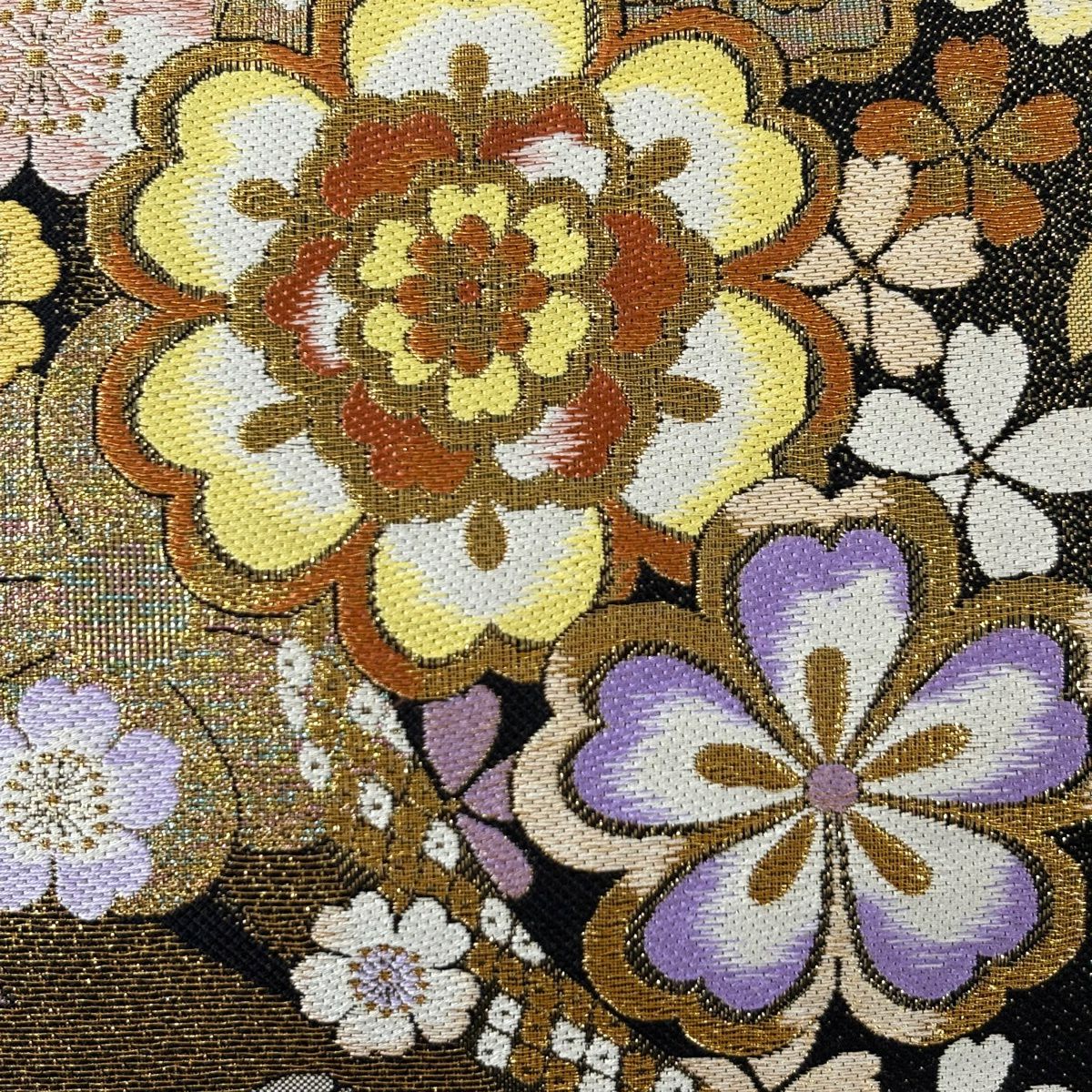袋帶 秀品級 振袖禮服禮服用 櫻花花瓣 金金箔 金絲 金色 六通 純蠶絲