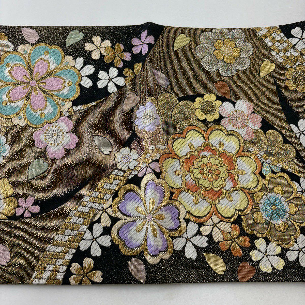袋帶 秀品級 振袖禮服禮服用 櫻花花瓣 金金箔 金絲 金色 六通 純蠶絲