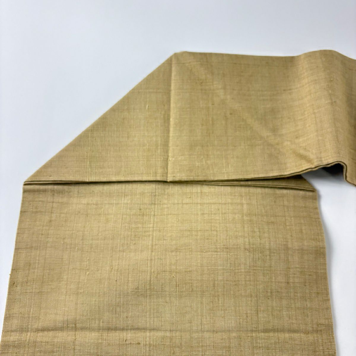 【美品】名古屋帶 秀品級 關西仕立 紬織織 樹木 流水 相良刺繡 薄茶 純蠶絲