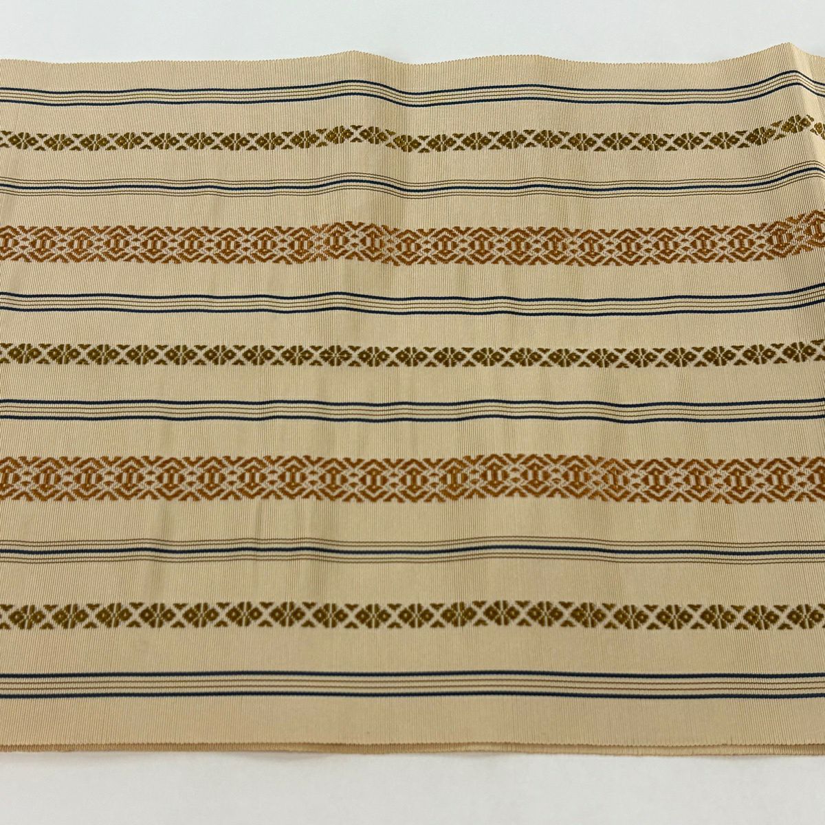 【美品】 名古屋帶 優品級 八寸名古屋帶 隧道仕立 縞 幾何圖案 米色 純蠶絲
