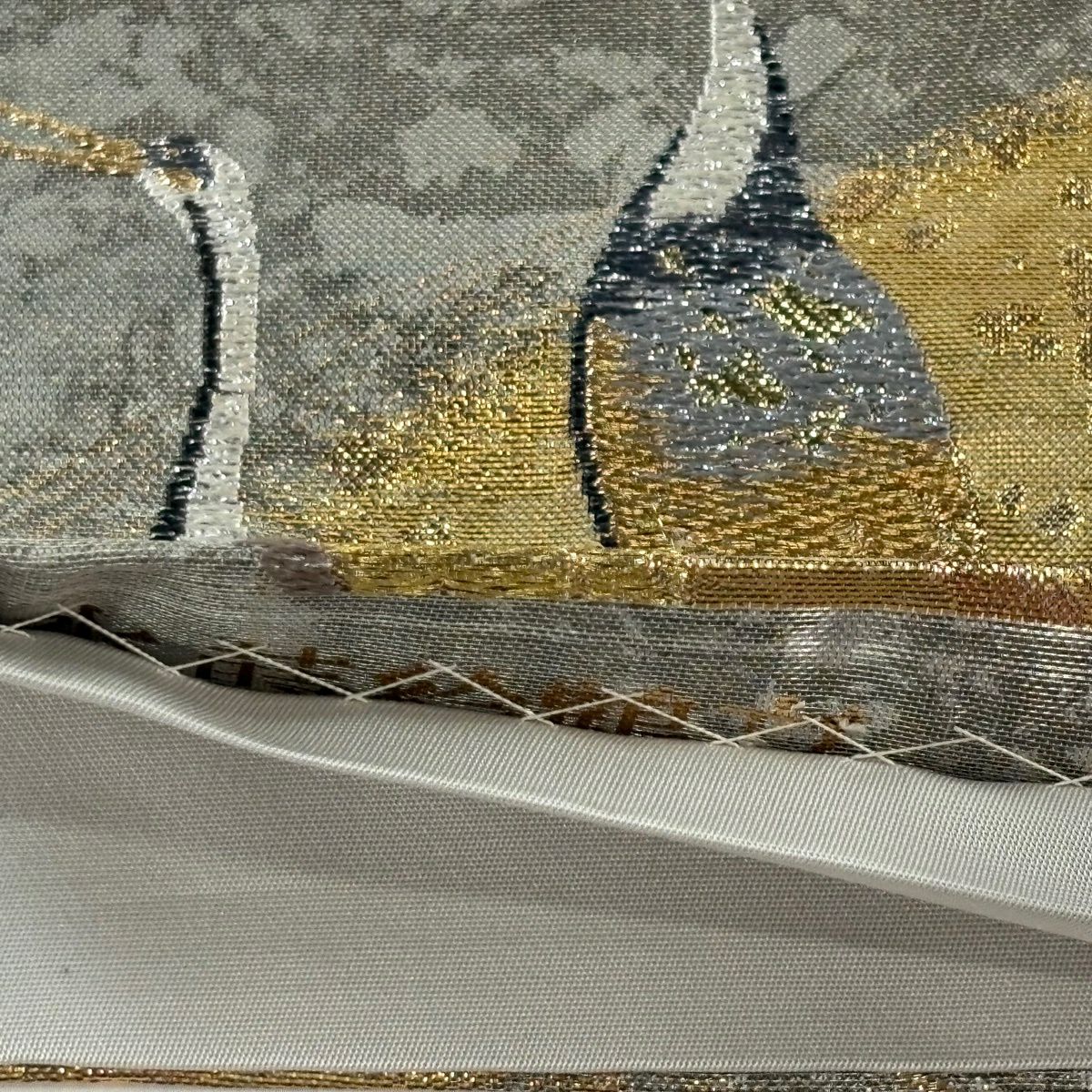 【美品】 袋帶 秀品級 流水蒔絵仙鶴紋 金糸 金金箔 銀 六通 純蠶絲