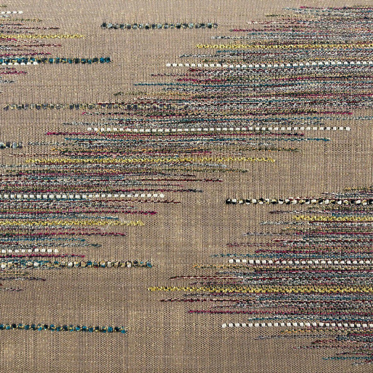 【美品】 名古屋帶 優品級 八寸名古屋帶 松樹葉仕立 雜色仕立 幾何圖案 金線 淺茶 純蠶絲