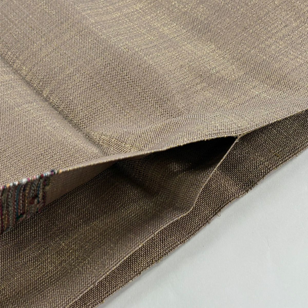 【美品】 名古屋帶 優品級 八寸名古屋帶 松樹葉仕立 雜色仕立 幾何圖案 金線 淺茶 純蠶絲