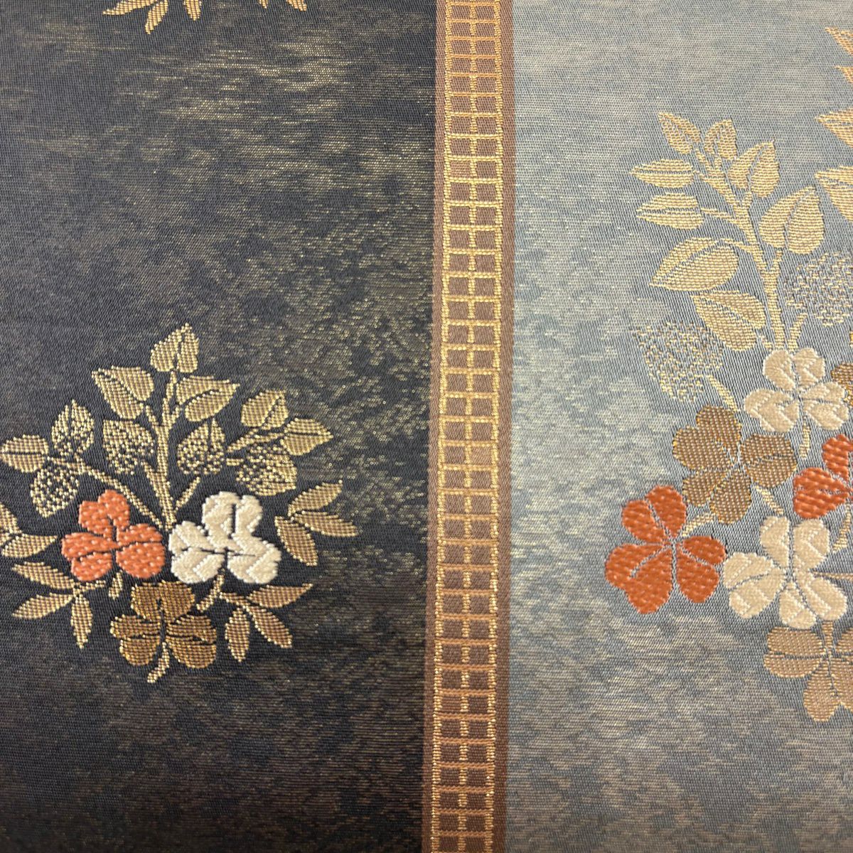 【美品】 袋帶 秀品級 葉與果 金金箔 灰 深藍 六通 純蠶絲