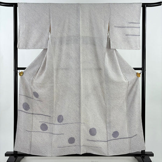 付下 身長158.5cm 袖長63cm S 雙層 圓紋 霞 絞染 灰紫 純蠶絲 優品級