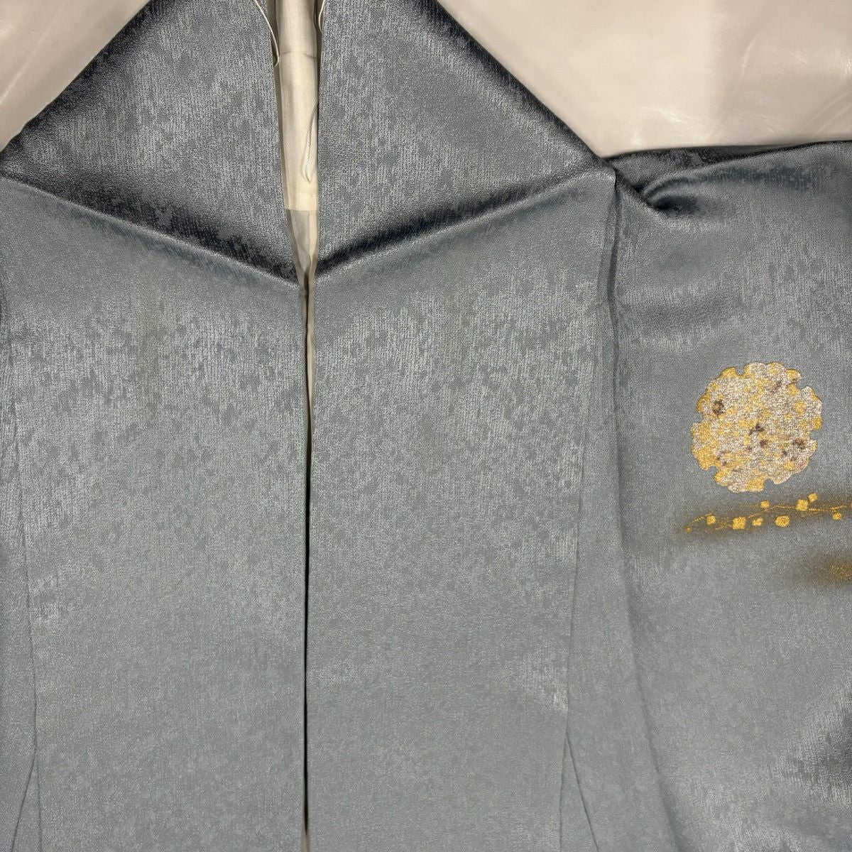 訪問服 身長152.5cm 袖長63cm S 雙層 雪輪 菊花 金銀彩 刺繡 青灰色 純蠶絲 秀品級