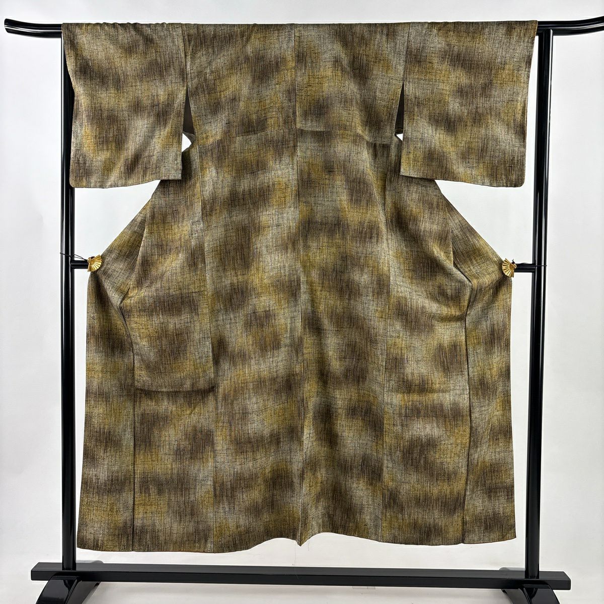 【美品】 紬織 身長151.5cm 袖長65cm M 雙層 條紋 幾何圖案 灰茶 純蠶絲 優品級