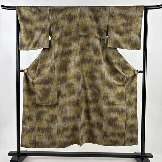 【美品】 紬織 身長151.5cm 袖長65cm M 雙層 條紋 幾何圖案 灰茶 純蠶絲 優品級