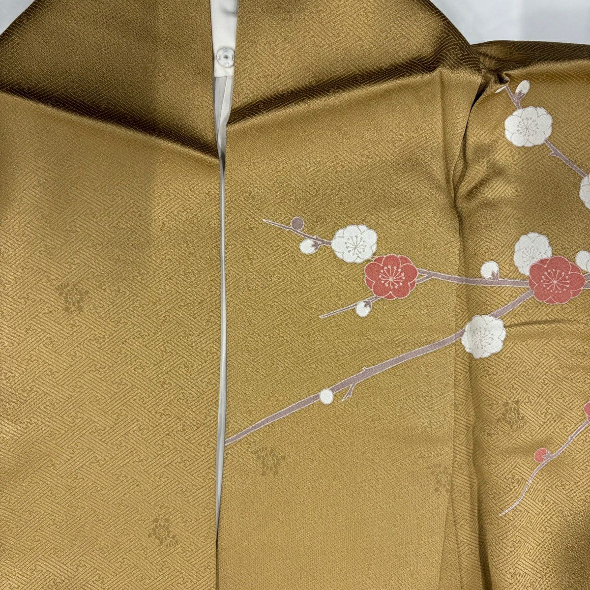 【美品】訪問服 身長166cm 袖長65cm M 雙層 扇子面 菊花 金銀彩 染分 山吹茶 純蠶絲 秀品級