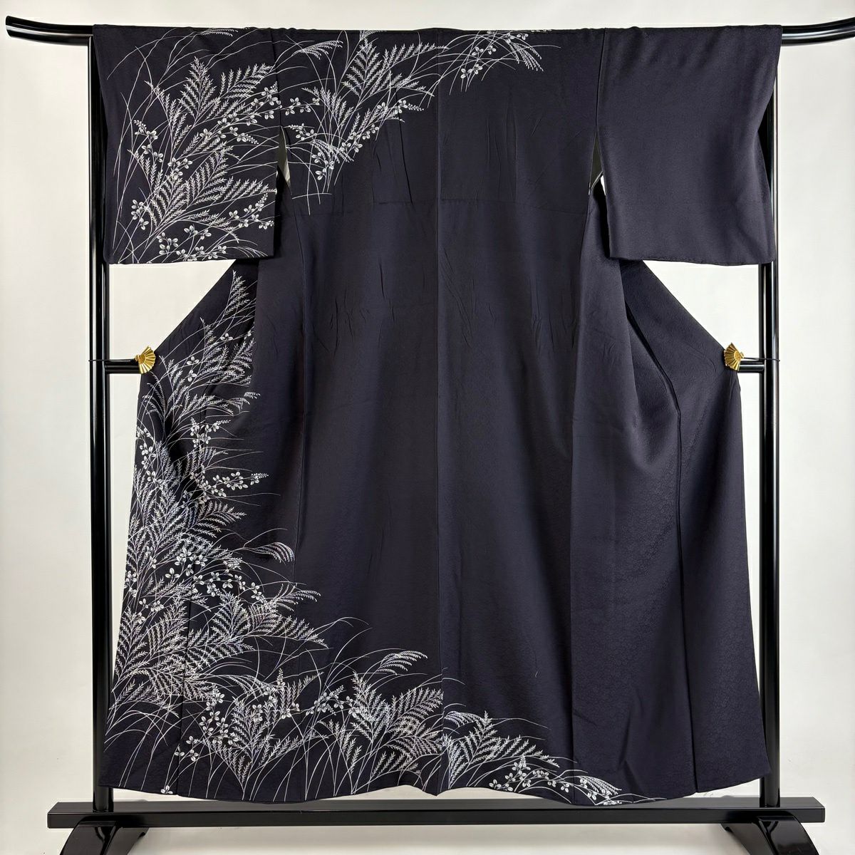 訪問服 身長154cm 袖長68cm L 雙層 萩 草花紋紋 深紫 純蠶絲 秀品級